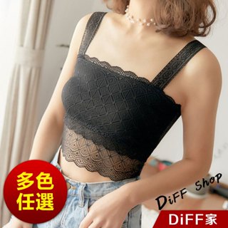 【DIFF】韓蕾絲鏤空內搭短版背心 帶胸墊免穿內衣 小可愛 女裝 衣服 短版上衣 短板 運動背心 運動上衣【V365】