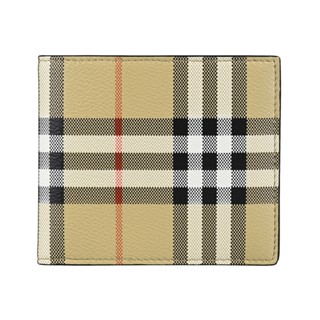 BURBERRY燙銀LOGO格紋PVC 8卡對折短夾(典藏米x黑)