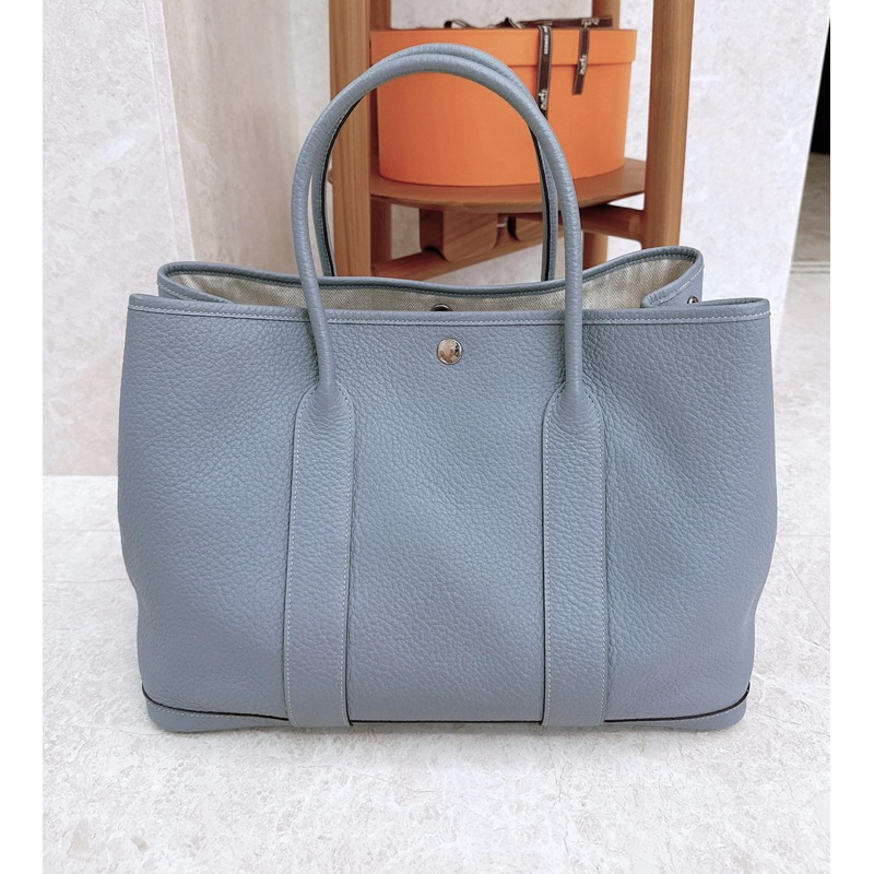 Hermes 愛馬仕 garden party36 亞麻藍J7