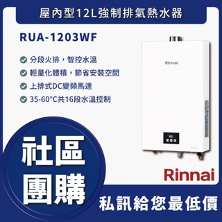國源電器-私訊折最低價 林內 RUA-1203WF 屋內型12L智慧溫控強制排氣熱水器 RUA1203WF 舊換新
