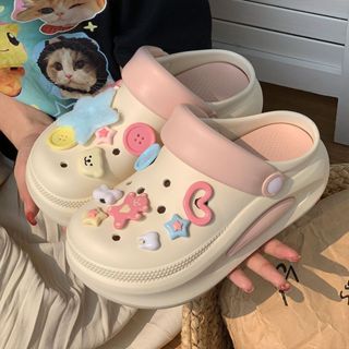 【聚可愛】兒童洞洞鞋 兒童拖鞋 多巴胺厚底拖鞋 外穿涼拖鞋女 防滑拖鞋 增高涼拖 涼鞋 包頭半拖鞋 女孩拖鞋 EVA拖鞋