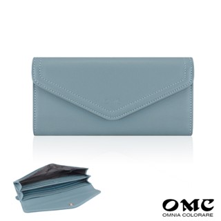 【OMC】文藝復興信封式兩折牛皮長夾4116灰藍