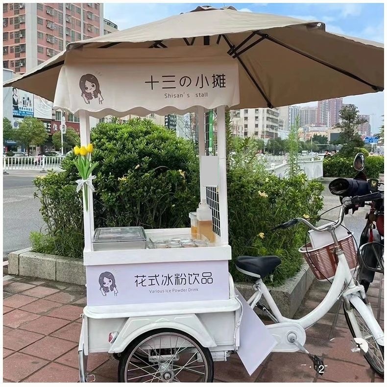 🔥下單送遮陽扇🔥擺攤甜白菜網紅實木架帶頂車客制化爆款餐車腳踏三輪車擺攤車三輪自行車腳蹬載貨人力車網紅夜市擺攤車