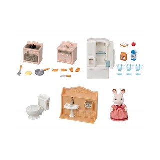 Sylvanian Families<日本森林家族>溫馨家庭家具配件 兔媽媽動趣傢俱套組(人物 廁所 廚房 冰箱)家家酒