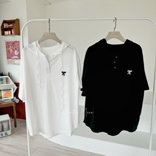 Want-Meow招財貓旺鋪/臺灣現貨/９５公斤可穿/韓系獨家款刺繡寬鬆蝴蝶結帽T/中大尺碼T/大尺碼上衣
