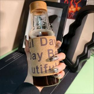耐熱玻璃杯 水杯 輕奢美式復古玻璃杯 咖啡杯 高顏值便攜式隨手杯情侶車載水杯 夏季