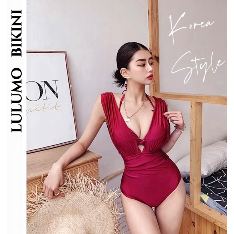 ❤️兩色顯瘦推薦❤現貨辣翻ins珠光酒紅性感比基尼連身泳衣 度假連身聚攏泳衣兩件套泳裝 溫泉女神鋼圈連身泳裝bikini