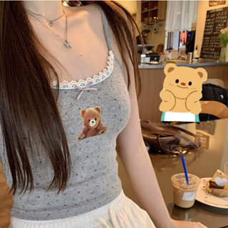愛依依 吊帶背心 性感小吊帶 無袖背心 打底衫 新款帶胸墊吊帶背心蕾絲拼接純欲內搭外穿顯瘦純棉上衣TBF07-6118