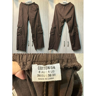 Cotton on深咖啡色亞麻工裝感長褲