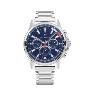 Tommy Hilfiger l 三眼設計 藍面x銀殼 不鏽鋼錶帶-1791788