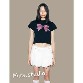 Mira.studio✭韓國代購 asif calie 蝴蝶結印花 短款 顯瘦 短袖 T恤 上衣 百搭 韓系穿搭 正韓