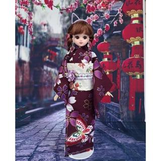 小禎雜貨 館主手製和服 紫色蝴蝶 適合25至30公分娃娃 例如 芭比 17歲的莉卡 珍妮 可兒 和服 浴衣 娃娃和服