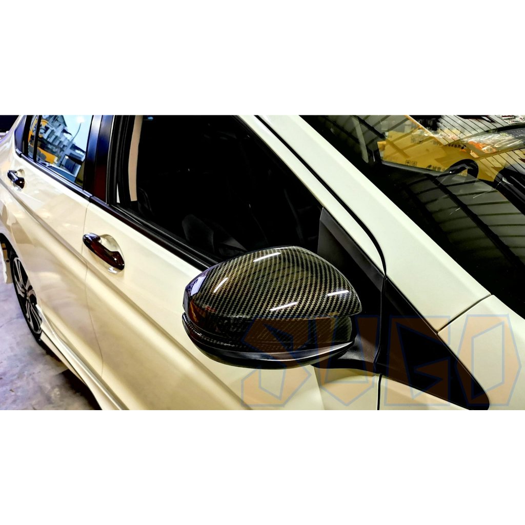 苗苗屋汽車精品 本田 HONDA NEW CITY 專用原廠後視鏡蓋 黑碳卡夢水轉印"交換件"