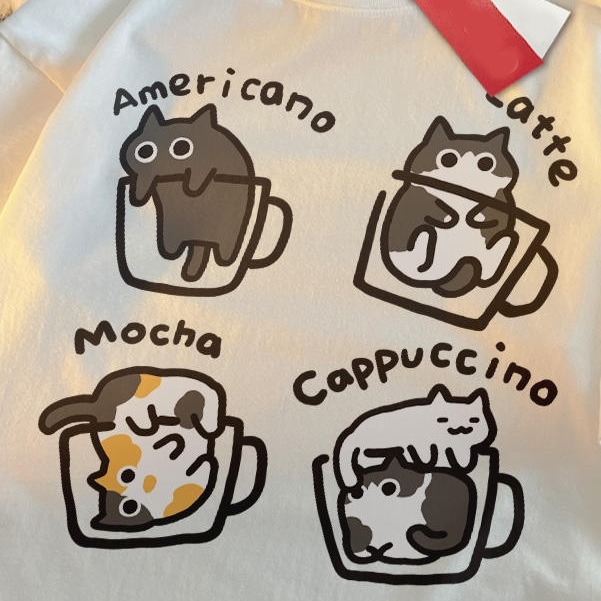 S~XL 圓潤的四杯貓毛色 咖啡貓 純棉 短T 情侶T【Y1054】MIT 情侶裝 短袖T 班服 團服 快速出貨 萌寵