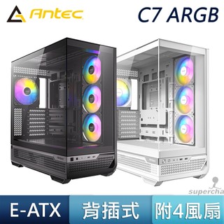 Antec 安鈦克 C7 ARGB 14cm 風扇 海景房 Type-C 360 E-ATX 直立顯示卡 電腦機殼 黑色