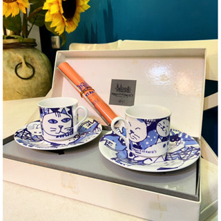 A1#全新絕版收藏臺灣現貨#早期日本帶回Mikasa貓咪青花咖啡杯盤#日本青花手繪咖啡杯盤組#貓奴咖啡杯盤組