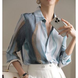 【Umi】shirt 雪紡襯衫 寬鬆襯衫 女裝 韓系 女裝上衣 襯衣女 長袖 高階感 漸變色 氣質上衣 襯衫
