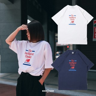 NEW BALANCE ATHLETICS RELAXED 白 深藍 寬鬆 印花標語 短T 男女款【MT43552】