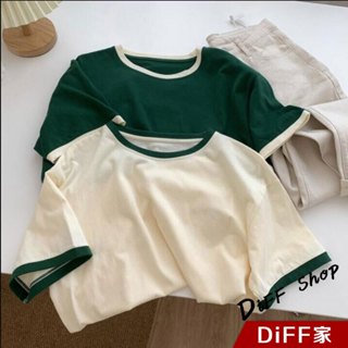 【DIFF】韓版撞色圓領寬鬆短袖上衣 顯瘦上衣 衣服 夏天女裝 短板上衣 短版t恤【T604】