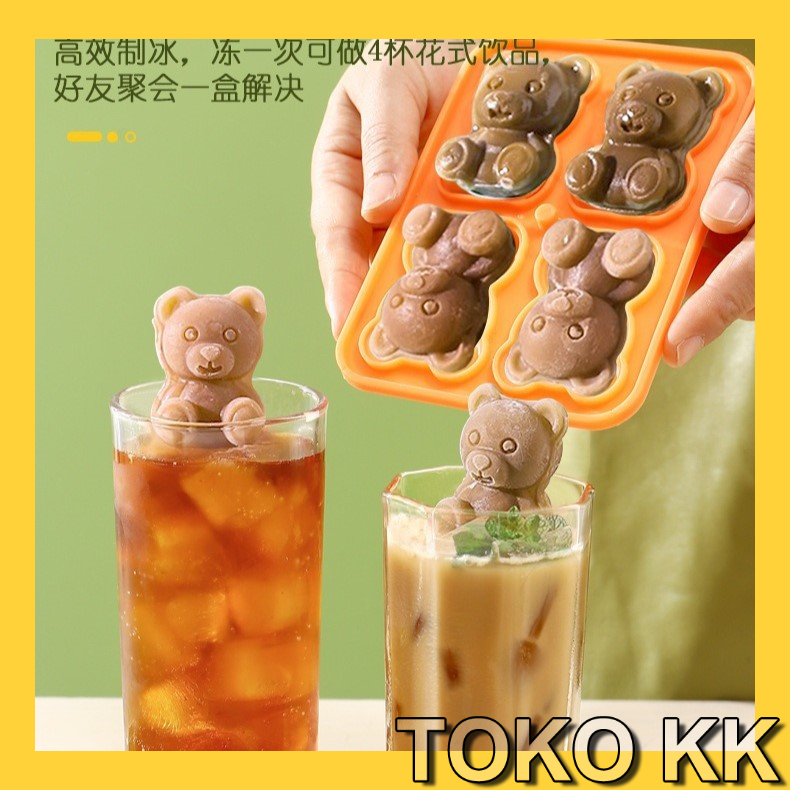 Cetakan Silikon 4 Grid Beruang 4D Cetakan Jelly Es Batu KG93