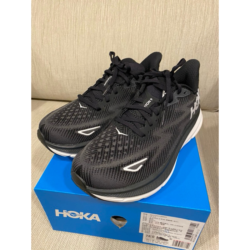 免運 HOKA ONE ONE 女 Clifton 9 寬楦 慢跑鞋 黑白 HO1132211BWHT全新黃金尺碼7.5