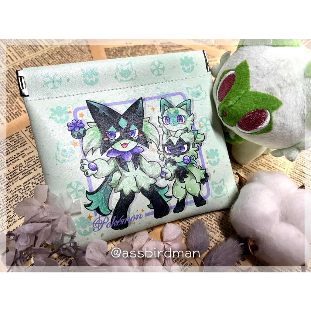 【精靈寶可夢】色違草喵們~★ 新葉喵 蒂蕾喵 魔幻假面喵 閃光 - 彈口皮收納袋-同人周邊