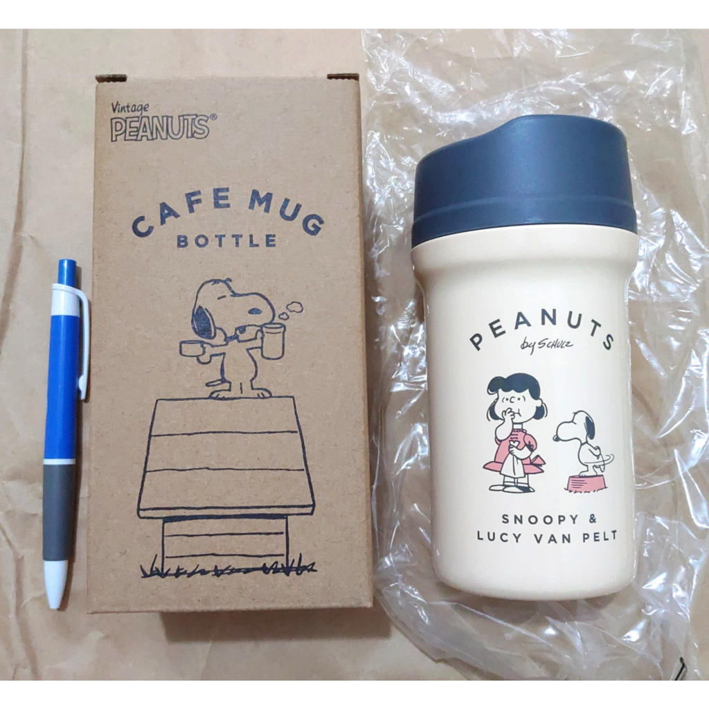 PEANUTS CAFE MUG BOTTLE 史努比不鏽鋼保溫壺380ml 🌟奶油白色🌟濾茶杯的設計🌟 全新🌟已絕版🌟