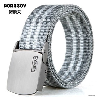NORSSOV 男士 皮帶 帆布 腰帶 自動扣 平滑扣 青年 學生 工裝褲 腰帶 軍訓 尼龍 戶外潮