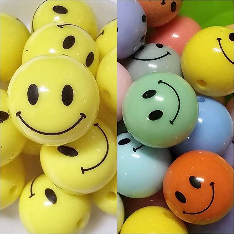 8MM/10MM/12MM🟡圓珠/壓克力圓珠/笑臉/微笑/表情符號/英文字母/串珠DIY