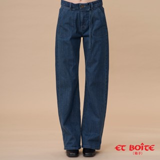 BLUE WAY ET BOiTE 箱子 - 女款 有彈中腰繫繩方袋丹寧寬直褲