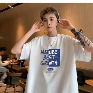 (M-8XL)短袖t恤男美式復古oversize 夏天衣服ins風潮牌 文藝字母印花T恤寬鬆大尺碼上衣男生