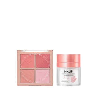 MKUP 美咖 白裡透紅四色腮紅盤+素顏霜（賴床美白／遮起來水潤防曬／頂級白珍珠）擇一｜MKUP美咖官方旗艦館