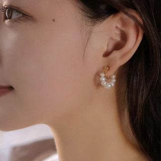 ❤️vivi飾品❤️無耳洞 法式小香風優雅珍珠圈圈夾式耳環