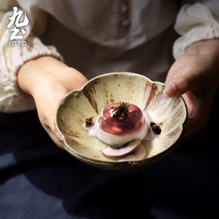 九土日式手工陶泥花瓣碗九土餐具日式餐具日式碗陶瓷碗家用碗手工碗飯碗造型碗湯碗日式飯碗丼飯碗可微波碗情侶碗CJR0512