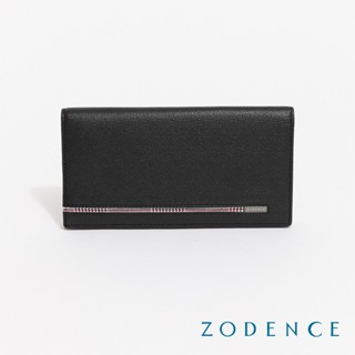 ZODENCE KIRK進口真皮格紋6卡長夾-黑