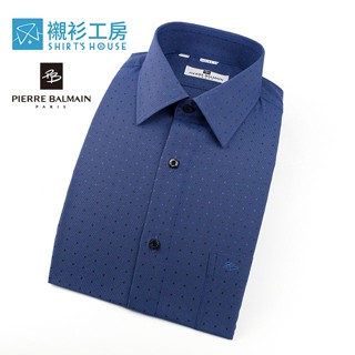 皮爾帕門pb深藍底黑及淺藍點、時尚流行小點、合身長袖襯衫68164-15-襯衫工房