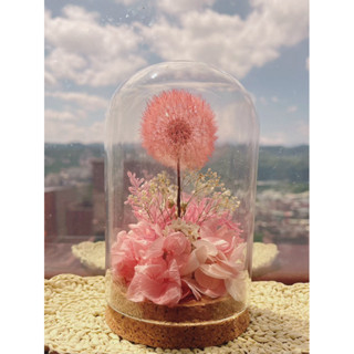 軟木塞永生花玻璃盅(約8*11公分)-彩色蒲公英/不凋花/交換禮物/玻璃罩/不凋花玻璃盅/開窗禮盒可加購
