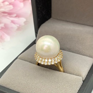 🎀小小飾品🎀稀有巨大超值福利天然海水珍珠戒指巨大15.8mm澳白珍珠戒指 正圓珠光亮銀白彩