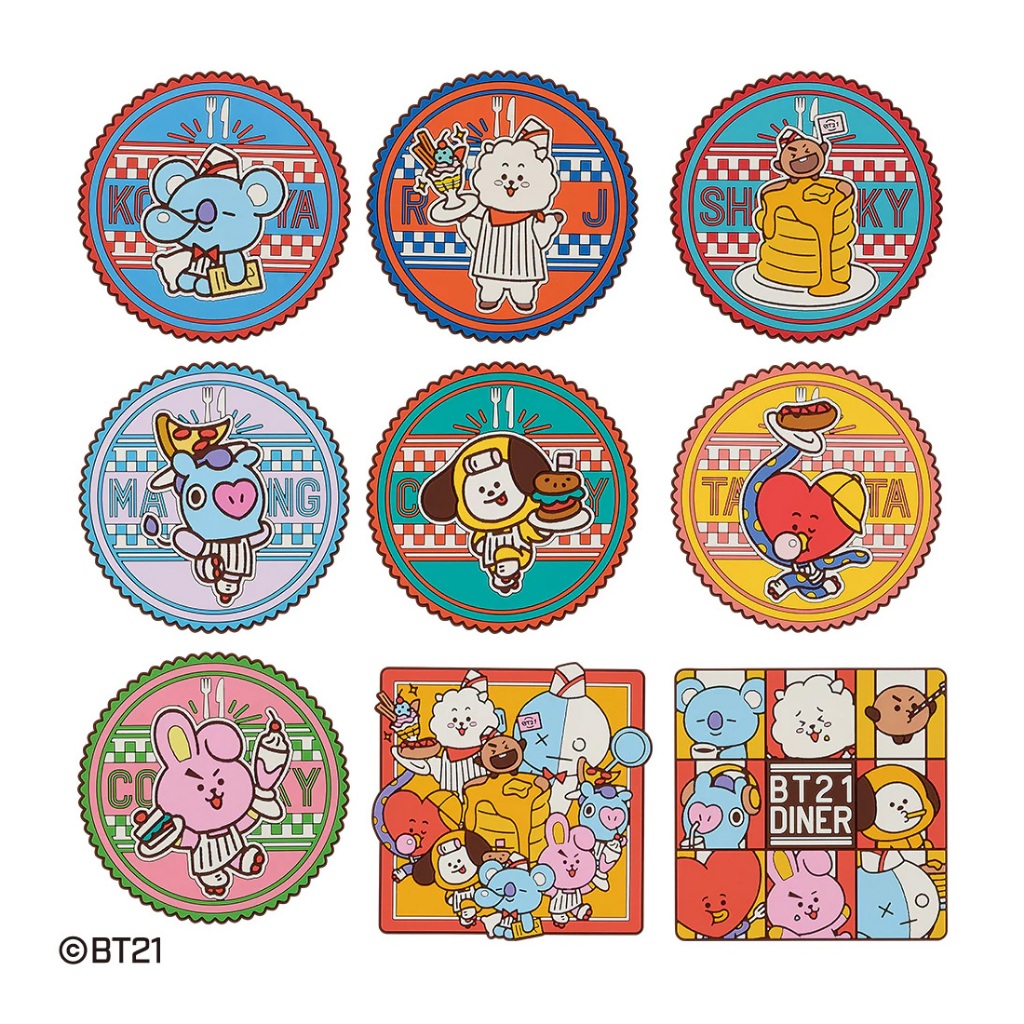 【一番賞】BT21 Diner 杯墊（L賞）軟膠杯墊 RJ CHIMMY KOYA 全員 復古風