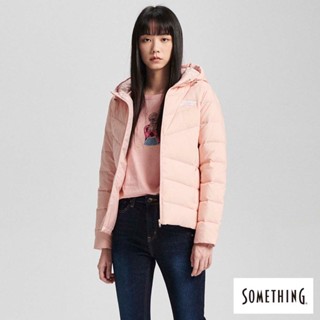 SOMETHING 女款 圓點連帽輕羽絨外套(淡桔色) 