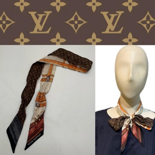 二手真品 LV Monogram Bandeau 鉚釘絲帶圍巾長絲巾 髮帶 120*5 03081901 Z828