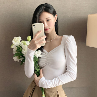 [ Agi.c 正韓 ] milkcocoa Heart shirring puff tee 愛心衣領抓皺T恤上衣