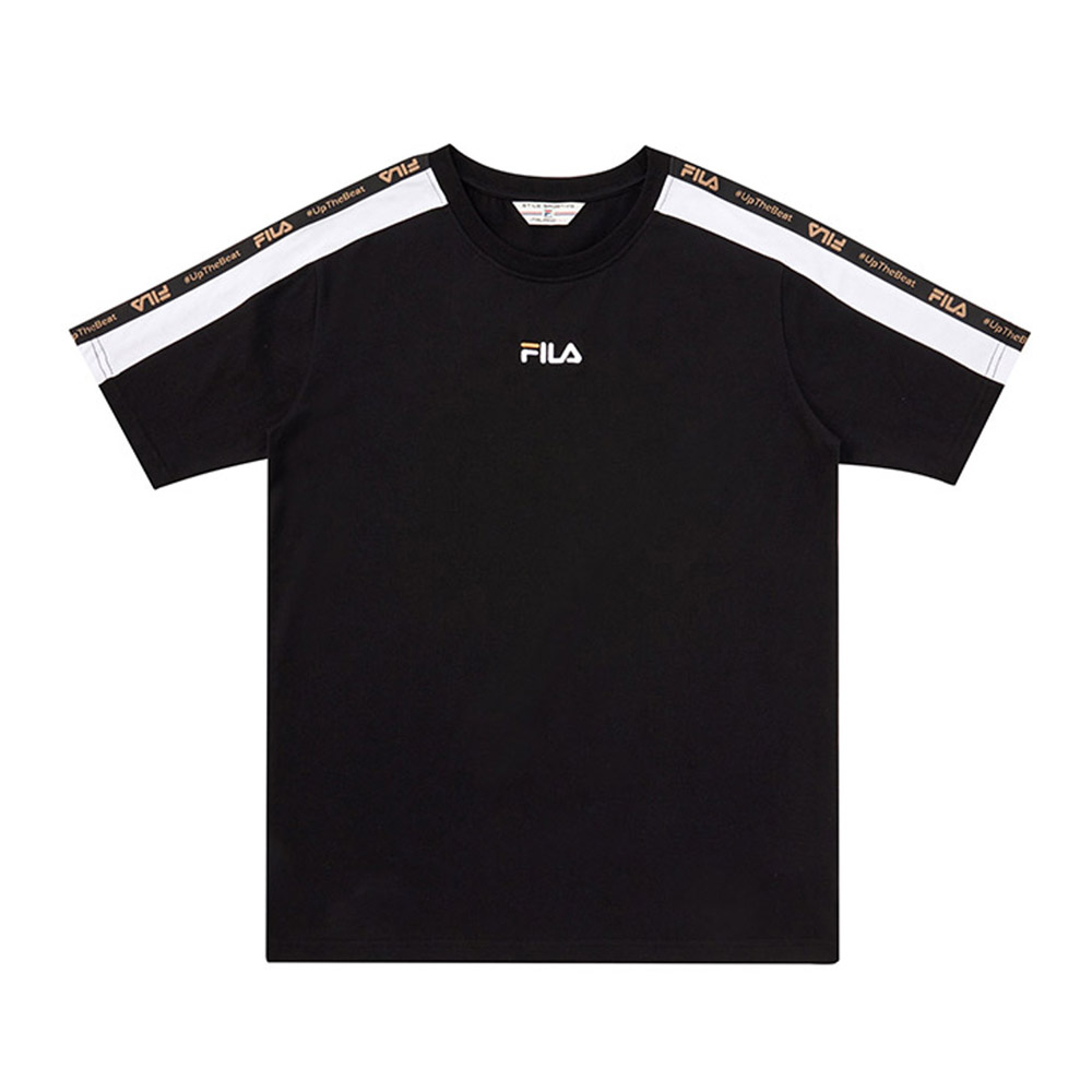 【FILA】休閒 男裝 短袖 圓領 T恤 黑 上衣 -1TEX-5405BK