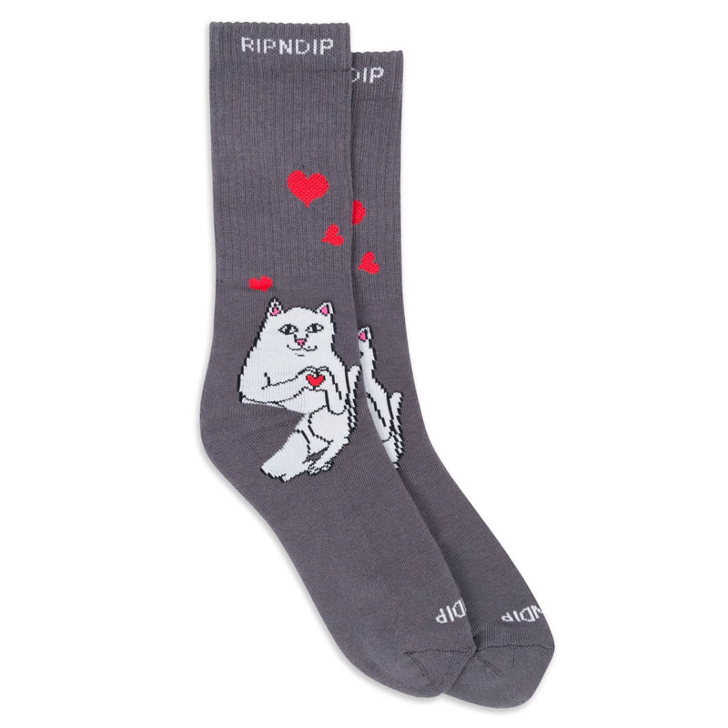 RIPNDIP 中指貓 RND10292 NERMAL LOVES SOCKS 中筒襪 / 小腿襪 (碳灰色) 化學原宿