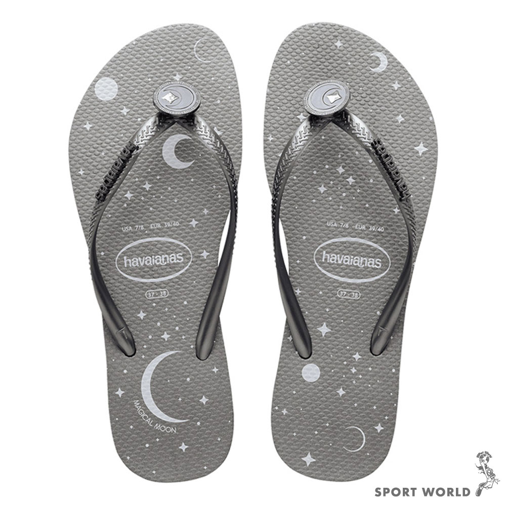 Havaianas 哈瓦仕 女鞋 拖鞋 夾腳拖 人字拖 水鑽 月亮 星星 灰【運動世界】4147064-0090W