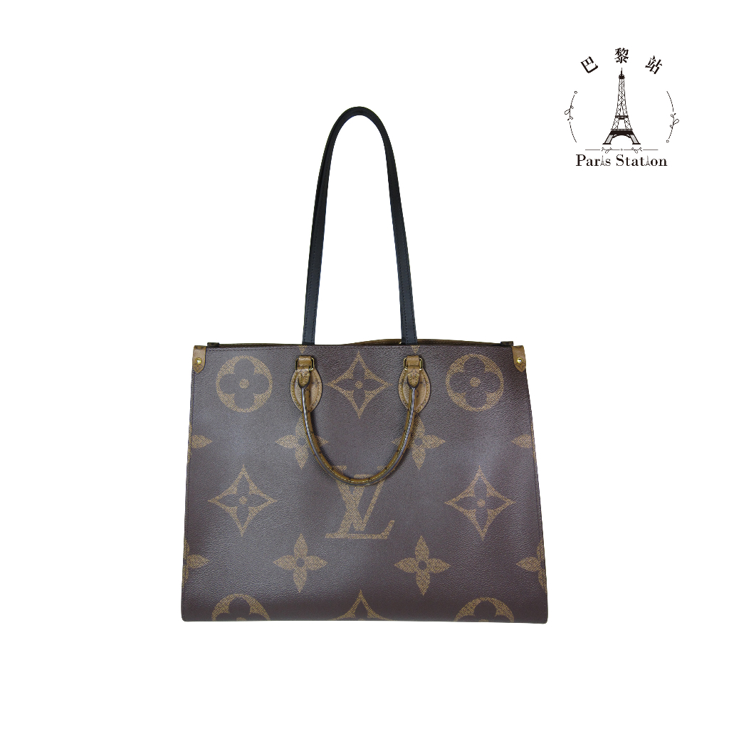 【巴黎站二手名牌專賣店】＊現貨＊LV 路易威登 真品＊M45320雙色花紋OnTheGo GM手提肩背包