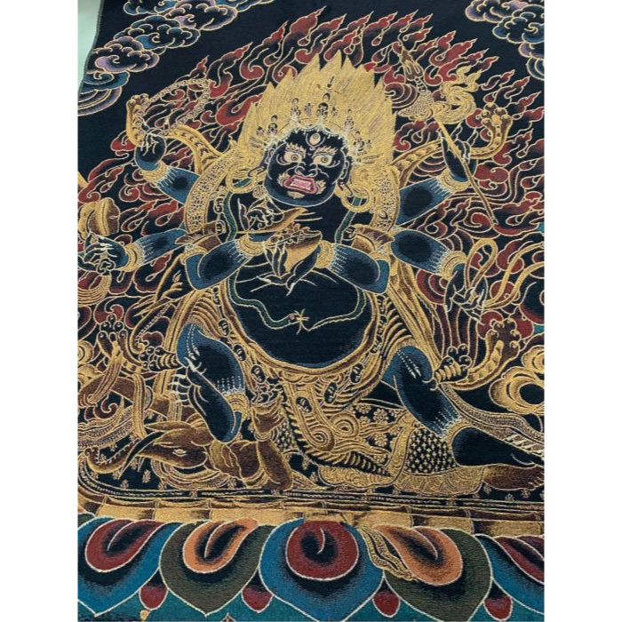 9382西藏傳老唐卡針織繡佛像非新品 六臂瑪哈嘎啦六 臂金剛 六臂大黑天 瑪哈嘎拉 大黑天神 黑財神