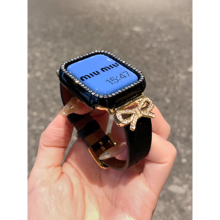 《臺灣出貨》適用 APPLE WATCH 蝴蝶結拼接錶帶 真皮錶帶 S8 S9 10代 46mm 45mm 女士錶帶