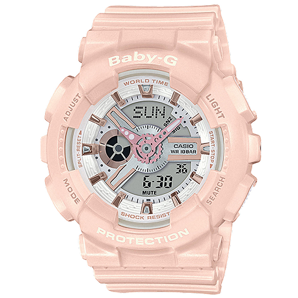 CASIO 卡西歐 BABY-G 街頭流行 運動雙顯錶-粉色 BA-110RG-4A
