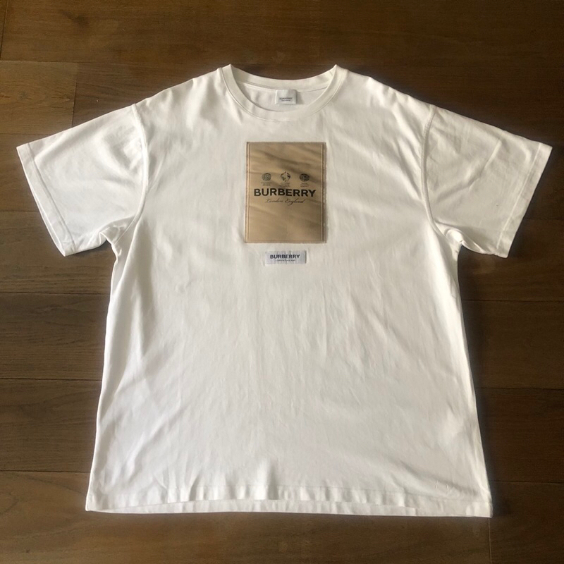 保證正品 Burberry 白色 方塊Logo oversize 短袖T恤 短T size XXL